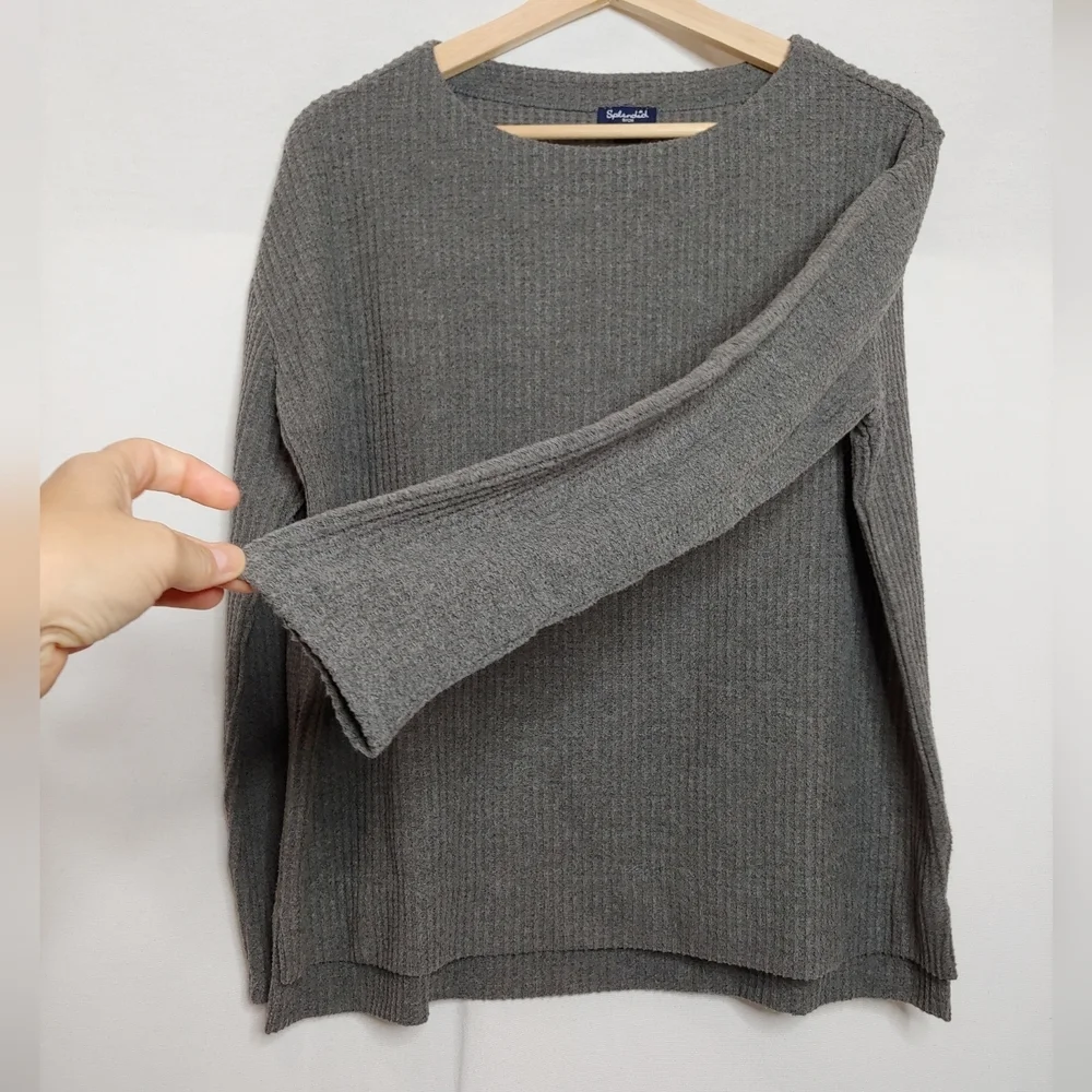 Splendid Long Sleeve Waffle Knit Top Charcoal Gray Relaxed Boxy Fit Small - Picture 5 of 7